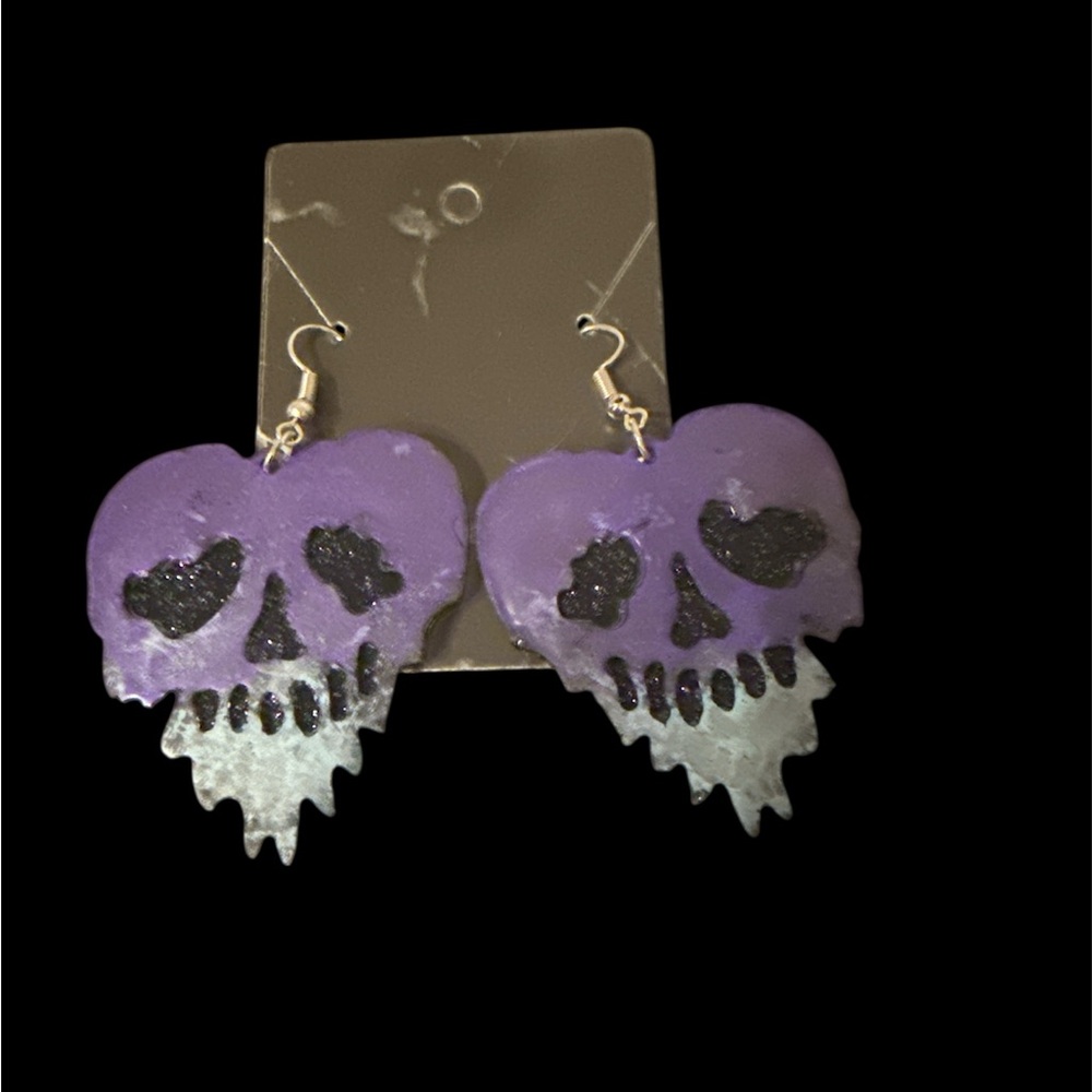 Handmade resin Purple Skull Earrings